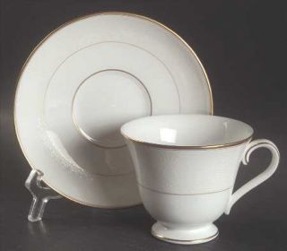 Waterford China Cardiffe Footed Cup & Saucer Set, Fine China Dinnerware   Bone C