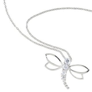 Silver Plated Cubic Zirconia Dragonfly Pendant Necklace
