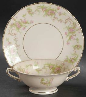 Syracuse Dearborn Footed Cream Soup Bowl & Saucer Set, Fine China Dinnerware   F