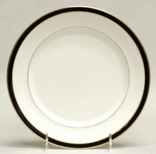 Mikasa Black Tie Salad Plate, Fine China Dinnerware   Black Band,Gold Trim/Lines