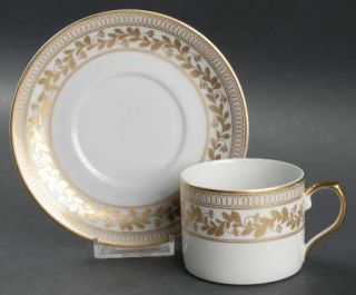 Vista Alegre Anna Flat Cup & Saucer Set, Fine China Dinnerware   Gold Leaf Borde