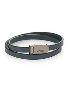 Fendi Leather Wrap Bracelet   Steel Grey