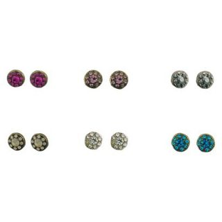 6 Set Round Stud Earrings   Multicolored