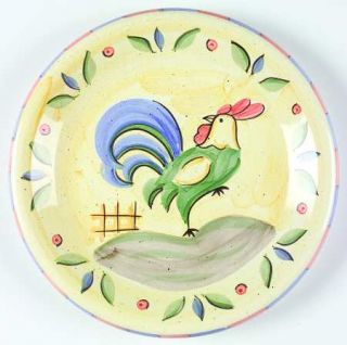 Bella Rooster Dinner Plate, Fine China Dinnerware   Peach&Blue Edge,Green&Blue R