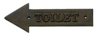 Tablecraft Antique Bronze Sign, 11 1/2 x 4 in Toilet, Left Arrow