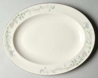 Minton Brookwood 13 Oval Serving Platter, Fine China Dinnerware   Blue, Pink &