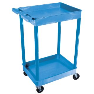 Luxor 2 Tub Shelf Utility Cart (BlueDimensions 24 inches wide x 18 inches deep x 38 inches highMaterials Polyehylene plasticWeight limit 300 poundsShelves and legs wont stain, scratch, dent or rustFour (4) casters with two locking brakesPush handle mol