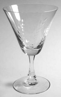 Fostoria Sweetbriar Water Goblet   Stem #6074,Cut#857,  Cut Plants On Bowl