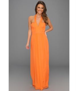BCBGMAXAZRIA Petite Starr Deep V Neck Silk Halter Dress Womens Dress (Orange)
