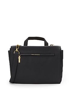 Perforated Faux Leather Satchel   Black