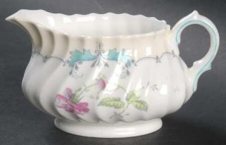 Royal Doulton Picardy Creamer, Fine China Dinnerware   Pink Floral Center,Turquo