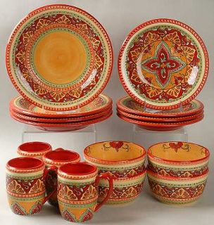 Tabletops Unlimited Tangier 16 Piece Set, Fine China Dinnerware   Green,Red,Yell