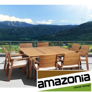 ia Albany 9 piece Square Dining Set (BrownOff white and beige pattern cushionsCushions included YesTable dimensions 29 inches high x 60 inches wide x 60 inches longChair dimensions 34 inches high x 25 inches wide x 24 inches deepShips in nine (9)