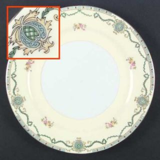 Gold China Goc4 Dinner Plate, Fine China Dinnerware   Green Laurel,Crest,Pink&Ye