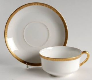 Bavaria Golconda Flat Cup & Saucer Set, Fine China Dinnerware   White,Gold Encru