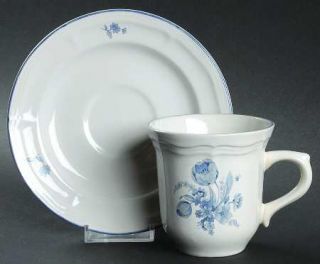 Brick Oven Jardin Bleu Flat Cup & Saucer Set, Fine China Dinnerware   White With