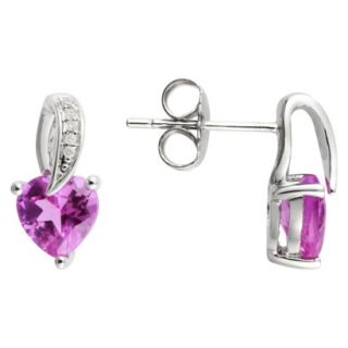Sterling Silver Created Pink Sapphire and Diamond Earrings
