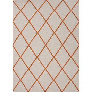 Flat Weave Geometric Red/ Orange Wool Rug (36 X 56)