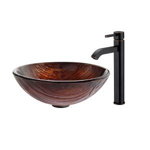Kraus C GV 394 19mm 1007ORB Nature Titania Glass Vessel Sink and Ramus Faucet Ch