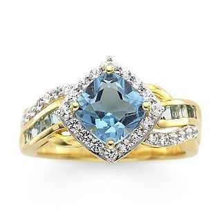 14K Gold Over Sterling Silver Blue Topaz & White Sapphire Ring, Womens