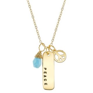 Gold Peace Tag With Wrap Stone Necklace   Blue