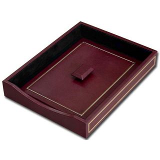Dacasso Burgundy 24kt Gold Tooled Leather Letter Tray With Lid (BurgundyPrivacy lid includedDimensions 13.625 inches long x 10.625 inches wide x 2.25 inches high )