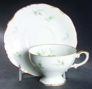 Normandy Coventry Footed Cup & Saucer Set, Fine China Dinnerware   Green Rose &