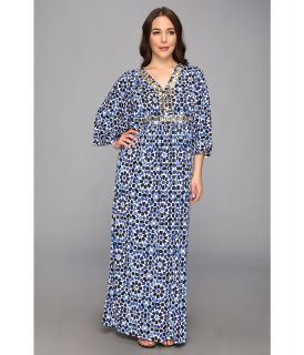 MICHAEL Michael Kors Plus Size V Neck Stud Maxi Dress Womens Dress (Blue)