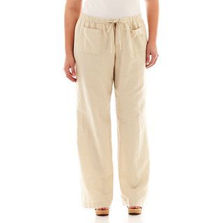 LIZ CLAIBORNE Drawstring Linen Pants   Plus, Flax, Womens