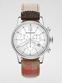 Burberry Stainless Steel Chronograph Watch/Check Strap   Silver 