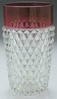 Indiana Glass Diamond Point Ruby Flat Iced Tea   Clear W/Ruby Band,Heavy Pressed