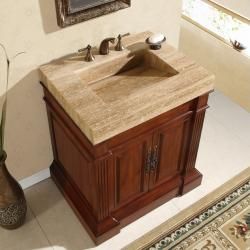 Silkroad Exclusive Travertine Top 33 inch Single Sink Vanity Cabinet