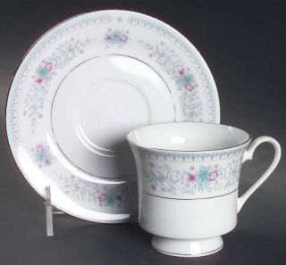 Crown Ming Harmony (Verge) Footed Cup & Saucer Set, Fine China Dinnerware   Blue