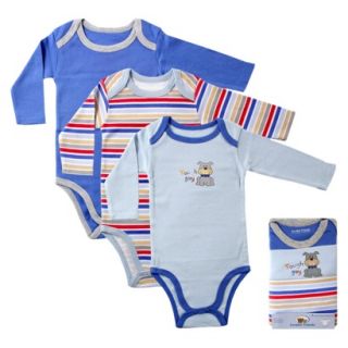 Luvable Friends Newborn Boys 3 Pack Long sleeve Bodysuit Set   Blue 6 9M