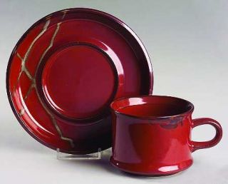 Ranmaru PotterS Choice Rust W/Brw. Stripe Byrnm Flat Cup & Saucer Set, Fine Chi
