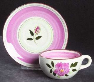 Stangl Wild Rose Flat Cup & Saucer Set, Fine China Dinnerware   Pink Flowers