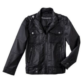 Urban Republic Boys 4 Pocket Faux Leather Aviator Jacket   Black 14 16