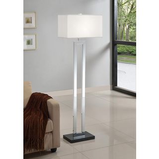 Artiva Usa Geometric Modern Chrome/black Floor Lamp (MetalSetting IndoorFixture finish Black chromeShades Off white linen shade; 11 inches high x 18.5 inches wide x 10 inches deepNumber of lights One (1)Requires One (1) 100 watts 3 way bulb/ 23 watts 