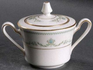 Noritake Blakesley Sugar Bowl & Lid, Fine China Dinnerware   Blue Flowers, Green