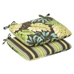 Pillow Perfect Outdoor Green/brown Tropical/ Striped Rounded Reversible Seat Cushions (set Of 2) (Green/brown reversible tropical/stripedMaterials PolyesterFill 100 percent virgin polyester fiber fillClosure Sewn seam Weather resistantUV protection Car