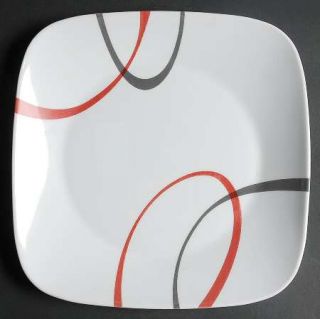 Corning Fine Lines Dinner Plate, Fine China Dinnerware   Red & Black Arcs On Squ