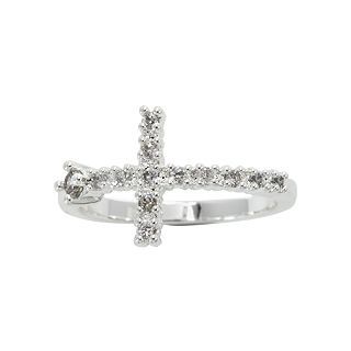 Bridge Jewelry Clear Crystal Horizontal Cross Ring