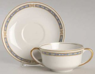 Syracuse Mistic Blue Footed Bouillon Cup & Saucer, Fine China Dinnerware   White