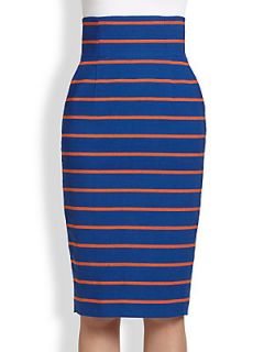Stella Jean Horizontal Stripe Pencil Skirt   Orange Blue
