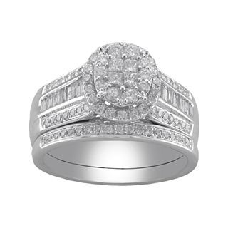 Cherished Hearts 1 CT. T.W. Princess & Round Diamond Bridal Ring Set,