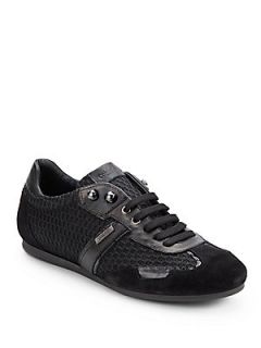 Mixed Media Lace Up Sneakers   Black