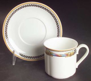 Villeroy & Boch Ornamento Flat Cup & Saucer Set, Fine China Dinnerware   Bone,Mu