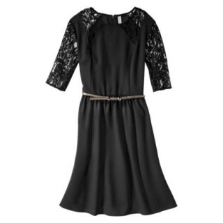 Xhilaration Juniors Belted Lace Detail Fit & Flare Dress   Black M(7 9)
