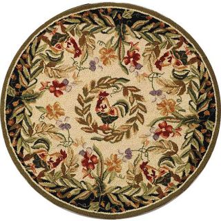 Hand hooked Rooster And Hen Cream/ Black Wool Rug (4 Round) (IvoryPattern AnimalMeasures 0.375 inch thickTip We recommend the use of a non skid pad to keep the rug in place on smooth surfaces.All rug sizes are approximate. Due to the difference of monit