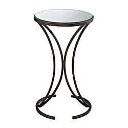 Antique Bronze Finish Accent Table With Mirrored Top